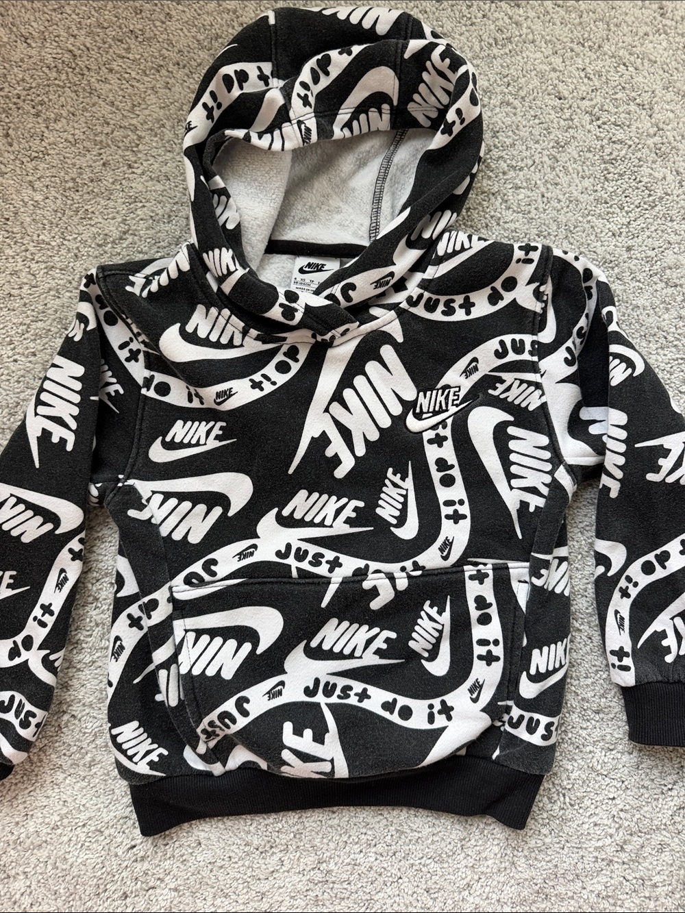 Nike Kids Black & White All-Over Logo Hoodie